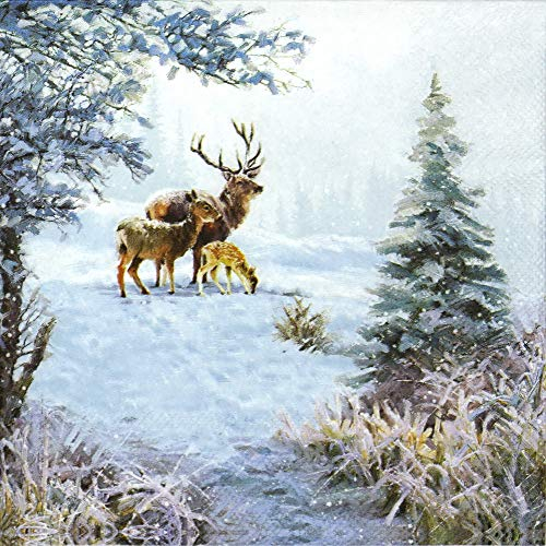 Servietten Hirschfamilie 20 Stk/Packung 33 x 33 cm neu Weihnachten Wald Winter