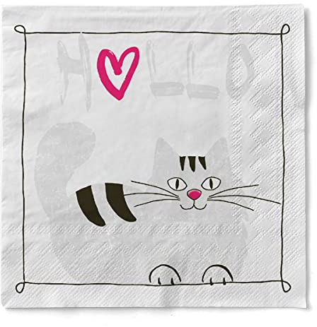Sovie HOME Serviette MORITZ | Tissue-Servietten 33x33 cm | saugstarke und hochwertige Einweg-Servietten | ideal für Geburtstage & Feiern | 20 Stück | Katze (Pink)