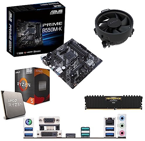 Ryzen 5 5600G 3.9Ghz (Turbo 4.4Ghz) Six Core CPU with Radeon Vega Graphics, Prime B550M-K Motherboard & 4GB 3200Mhz DDR4 RAM Pre-Built Bundle