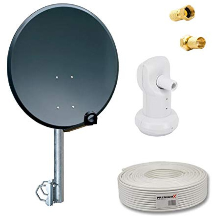 PremiumX Balkon Satelliten-Komplettanlage 60cm SAT Antenne Single LNB 10m Antennenkabel 2X F-Stecker Balkonhalter