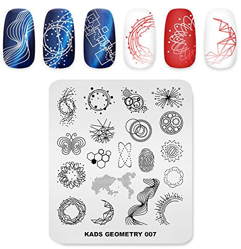 Kads Nagelstempelplatte, Geometrie-Muster, Schablone mit Bild-Design, für DIY-Nailart und Nagelkunst