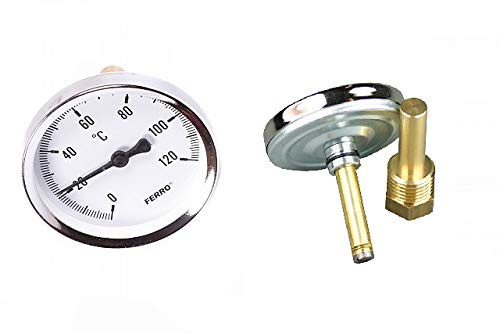 Thermomètre avec Doigt de Gant 0 °C à 120 °C - Thermomètre à Cadran avec Douille | Pour Fumeur, Alambic, Colonne