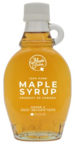 MapleFarm - Sirop d'érable canadien pur Grade A, Doré, goût délicat - Bouteille de 189 ml (250 g) - Pure maple syrup - Jus d'érable