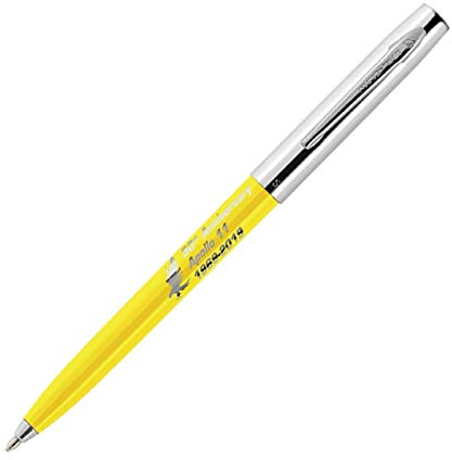 fisher Space Pen Apollo 11 Kugelschreiber 50th Anniversary Edition Chromkappe Cap-o-matic mit aufgedrucktem Logo (gelber Schaft)