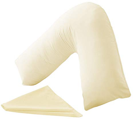 ER Traders Ltd V Pillow With V Pillowcase Hollowfibre Back and Neck Support V Shaped Orthopedic (Cream, Complete with Pillow)