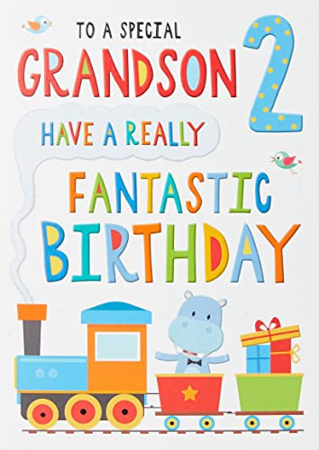 Regal Publishing Juvenile Geburtstagskarte zum 2. Geburtstag, Enkelsohn, 22,9 x 15,2 cm, Grau/Blau/Rot/Gold