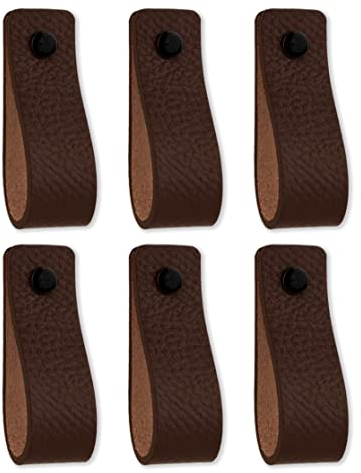 Brute Strength - Ledergriffe für Möbel - Braun - 12 Stück - 16,5 x 2,5 cm - Schrankgriff, Türgriff für Küche, Bad, Schränke, Kommode, Holz