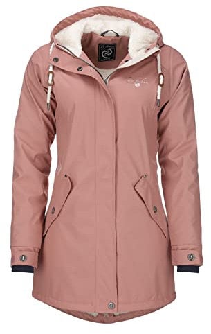 Dry Fashion Damen Regenmantel Malmö - Frauen Regenjacke Jacke mit Kapuze Lang Winddicht Wasserdicht Gefüttert mit Teddyfleece in Rosa Größe 44