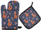Mnsruu Ofenhandschuh und Topflappen-Set mit Fuchs und Blumen, hitzebeständig, Küchenhandschuh zum Kochen, Backen, Grillen, Grillen