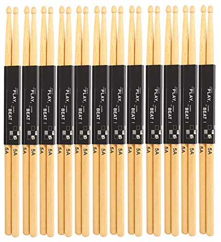 12 Pares de Baquetas, Baquetas de Madera ​Maple Clásico de Arce 5A para Tambores de Práctica