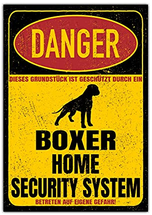 Boxer deutscher Dog Schild Danger Security System Türschild Hundeschild Warnschild Sicherheitsschild Hund Privatgrundstück Hundewarnung Warnung vor dem Hund