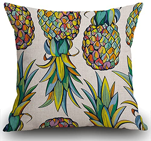 Smooffly Bunter Ananas-Kissenbezug, nahtloses Muster, Kunst, weicher Leinen-Kissenbezug für dekoratives Schlafzimmer/Wohnzimmer/Sofa/Bauernhaus, 45 x 45 cm
