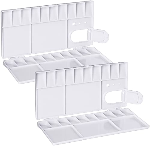 Prmape 2 Pcs Palette Peinture Pliable, Palette Aquarelle Vide avec 25 Puits, 20 * 10cm Palettes de Peinture en Plastique avec Trou De Préhension pour l'art de Bricolage Artisanat Peinture
