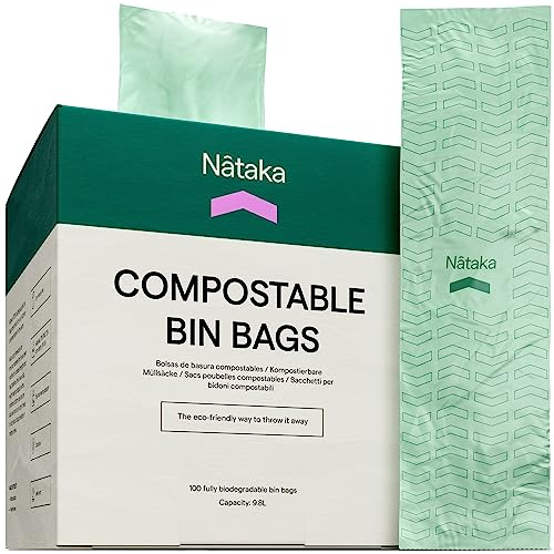 Compostable Caddy Liners - 9.8L Capacity Food Waste Bags, Thick Food Caddy Bags, Durable Food Waste Caddy Bin Liners - Biodegradable Food Waste Bags, 100 PCS Compost Bags, Food Bin Bags