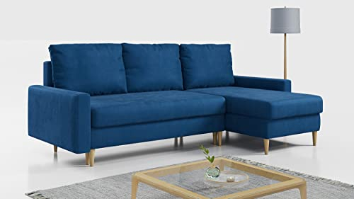 MKS MEBLE Ecksofa - L-Form Sofa mit Schlaffunktion - Wohnlandschaft L Form, Ecksofa mit Schlaffunktion und Bettkasten, Schlafsofa mit Bettkasten, Couch mit Schlaffunktion - Dunkelblau LANG