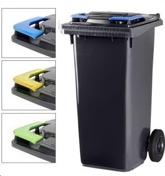 ESE Conteneur à déchets extérieur 120 L à clips couleurs interchangeables inclus (jaune, bleu, vert) - 2 Roues - Robuste et éco-Responsable 100% recyclé - Fabriqué en France