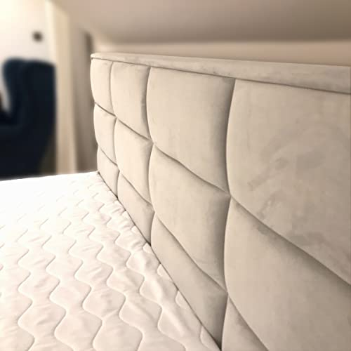 KM Möbel | Polsterbett | Rückenlehne aus Polsterplatten | Bett mit Lattenrost und Stauraum | KEJA 180x200 (Bett mit Lattenrost Metallrahmen + Velvet)