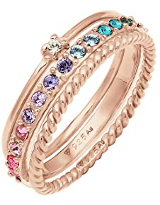 Elli Ring Damen Set Multi-Color Funkelnd mit Kristallen Bunt in 925 Sterling Silber vergoldet