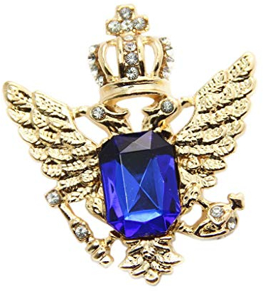 Premium-Qualität, 1 Stück, Vintage-Krone, Adler-Muster, Halsband, Brosche für Herren, Gold und Blau, Medium, andere Edelsteine, Medium, Andere Edelsteine
