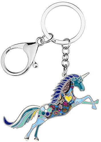 LONYOO Porte Clés Licorne Fantaisie en Alliage de Zinc Porte-clés Cheval Cadeau Femme Filles Porte-clés Voiture (Bleu)