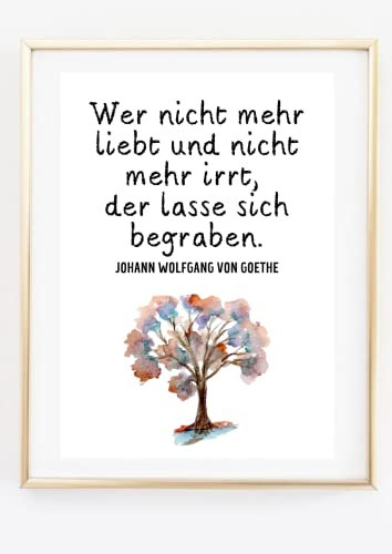 Din A4 Kunstdruck ohne Rahmen - Zitat Spruch J. W. Goethe - Wer nicht mehr liebt und nicht mehr irrt - Motivation Liebe - Druck Poster