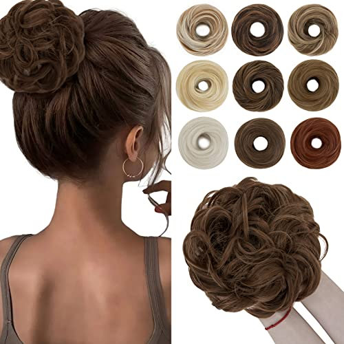 SEGO Haarteil mit Gummiband Große Dutt Haarteile Haargummi mit Haaren Extensions Pferdeschwanz Zopf für Damen (55 G) Hellbraun