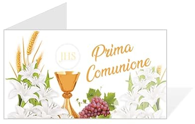 Bigliettini bomboniere Comunione Personalizzati con Stampa Inclusa | Bigliettini Confetti Comunione Personalizzato | Bigliettini bomboniere Stampati | Eventi | Feste (20 Bigliettini - Calice Uva)