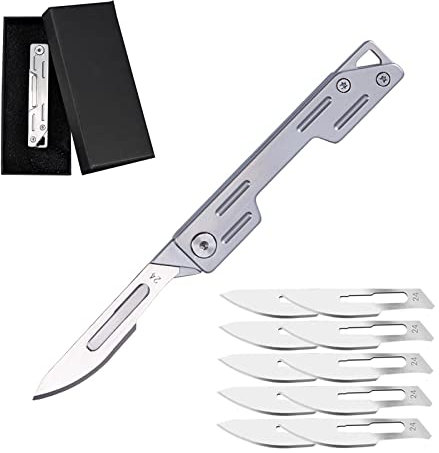 EDC Pocket Utility Knife with 10 Pcs of No. 24 Replaceable Blades (Sliver)