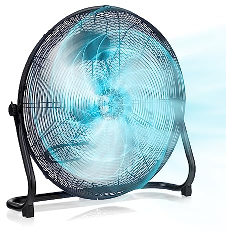 COSTWAY Ventilador Industrial de 160W, Ventilador Silencioso Ø 60 cm con 3 Velocidades, Potente de Aluminio, 3 Aspas Metálicas, Inclinación Ajustable de 145°,Ventilador de Suelo Potente hasta 6,5m