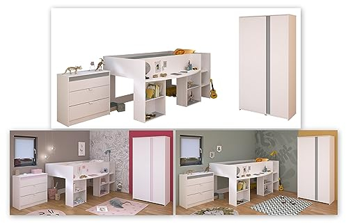 Parisot Jugendzimmer Pirouette 12 3teilig Weiß und Rosa/Kieselgrau…