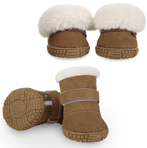 CITÉTOILE Winter Hundeschuh 4pcs, warme und Bequeme Hundeschuhe Krallenschutz, Outdoor Hundeschuhe geeignet für kalte Jahreszeiten, geeignet für kleine mittlere Hunde, braun, Größe 2