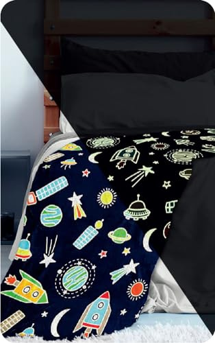 Giggles & Bubbles Überwurfdecke für Jungen und Mädchen, leuchtet im Dunkeln, passende Matte oder Kinderdruck, warm, superweiches Plüsch-Fleece, 120 x 150 cm
