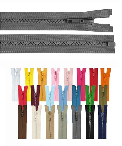 Reißverschluss teilbar Jackenreißverschluss Kunststoff Krampe Zähne grob 5mm Jacken Mantel Taschen Grau_Mittel 70cm