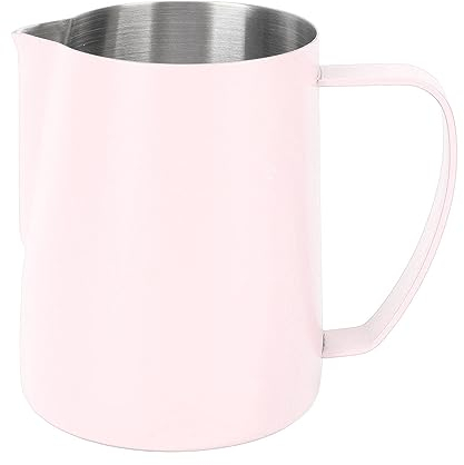 Milk Frothing Pitcher, 480ml Espresso Steaming Pitcher Stainless Steel Milk Pitcher Milk Frother Cup Milk Jug Cup for Coffee(Pink)