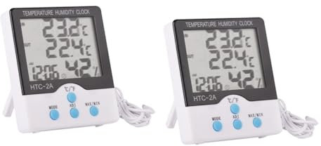 Kisangel 2stücke Großes Lcd Digitalthermometer Hygrometer Mit Temperatur Und Feuchtigkeitsanzeige Batteriefrei Für Innen Und Außeneinsatz Inklusive Uhrfunktion Stabil Und