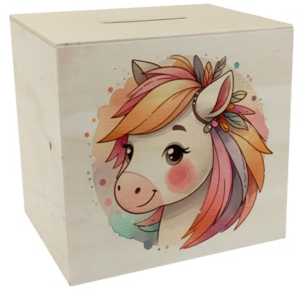 Pferde Mädchen Spardose aus Holz Niedlicher Pferdekopf als Kinder Spardose aus Holz Ideales Pferdegeschenk für kleine Pferdemädchen