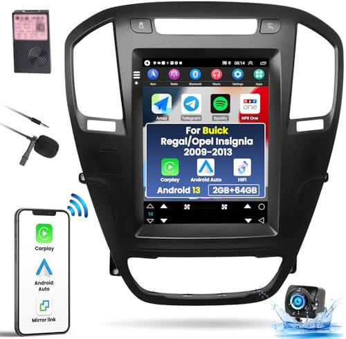 CAMECHO 2G+64G Wireless Carplay Android Auto for Buick Regal 2009-2013/Opel Insignia 2009-2013, 9.7 inch Vertical Touchscreen Car Stereo with Bluetooth GPS WiFi/Hi-Fi SWC Mirror Link+Rear Camera