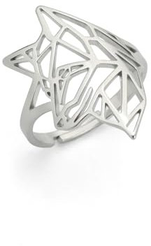 Amaxer Niedlicher Origami Wolf Fuchs gekrönter König der Löwen Ring verstellbar geometrisch ausgehöhlt Edelstahl Fingerring für Unisex Tierliebhaber (Deutscher Schäferhund)