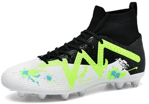 WETIKE Fußballschuhe Herren High Top Spike Professionelles Trainingsschuhe Damen Athletics Fussballschuhe Outdoor Sport Football Schuhe,F Schwarz Weiß,44 EU