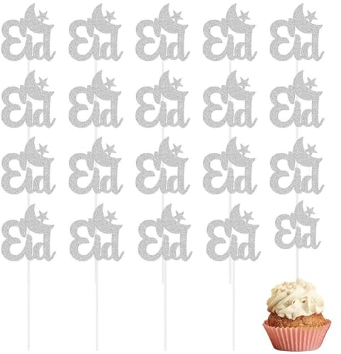 Eid Mubarak Cupcake Toppers 20pcs Glitter Star Moon Eid Cupcake Toppers Eid Mubarak Cake Topper Für Eid Party Muffin Kuchendekoration
