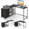 COSTWAY L-Shaped Computer Desk, Convertible Study Writing Workstation with Drawer, Shelves & Charging Station, Large Long Corner Home Office Desk Wooden PC Laptop Gaming Table (Black)