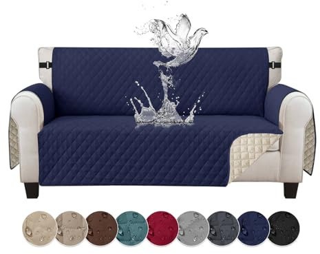 Jaotto Sofabezug 3 Sitzer wasserdichte Sofa Überzug mit Armlehnen Antirutsch Sofaschoner Sofaüberwurf Reversible Gesteppte Couch überzug für Haustiere Katzen Hunde,Marineblau