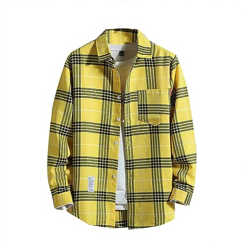 2024 AI - Herren Casual Bedrucktes Hemd Herbst und Winter Langarm Einreiher Revers Plaid Hemd Scoop Shirt, Ye2, XXL