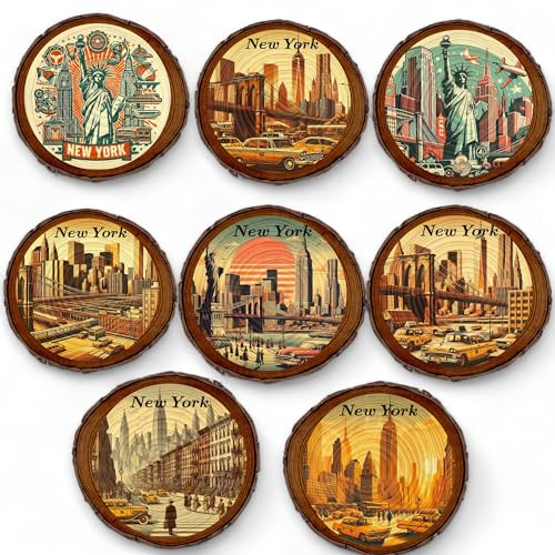 Generic 8 Set NYC (New York City) große Größe Holz Souvenir Kühlschrankmagnete mit Retro & Vintage Designs von NY City - 8 Stück, 10 cm
