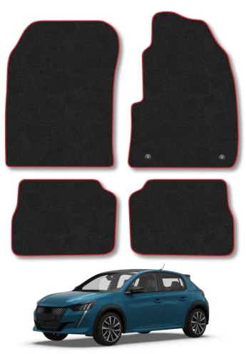 Peugeot e-208 (2019+) Carpet Car Mats | Red Edge Trim Tailored Fit Floor Mats Full Coverage Protection Accessories Easy Clean Anti Slip Made in the UK