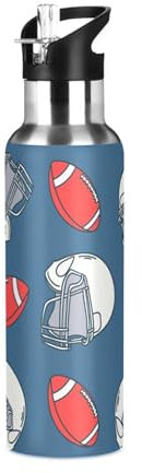 Sevdomey Bouteille d'eau isotherme en acier inoxydable avec couvercle à paille - Motif rugby - Pour sport, cyclisme, randonnée, gym, école, maison