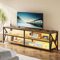 Gurexl LED-TV-Schrank für Fernseher von 70 bis 100 Zoll, Tisch TV mit 3 Steckdosen mit Beleuchtung 24 Farben, Unterschrank, Aufbewahrung, Möbel aus Holz und Metall, wechselnde Lichter, 210 cm