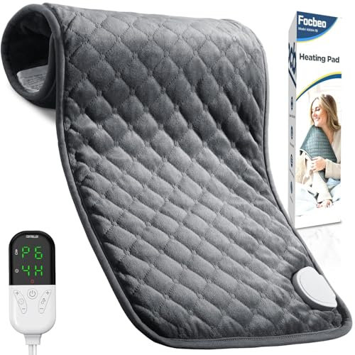 Focbeo Heat Pad for Back Pain Relief, Electric Heating Pad with Super-Soft Surface, Quick Heating, Automatic Switch-Off, Large LED Controller, Machine Washable(Grey, 12x24)