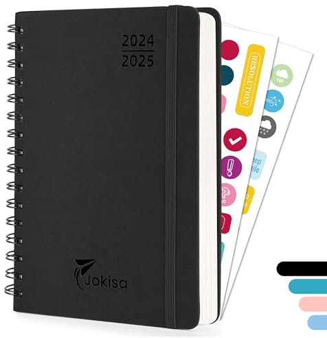 Kalender 2025 Buchkalender, Terminplaner A5 1 Woche 2 Seite Wochenkalender, Planer ist aus Strapazierfähigem PU-Leder Gefertigt, Terminkalender 2025 für Büros, Schulen (Aug.2024-Dez.2025) (Schwarz)