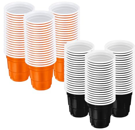 HAICN 120Pieces Plastic Cups Multicolor Party Cups Party Theme Drinking Supplies for Kids Adult Outdoor Games Holiday DIY Wedding （2oz）（Black and Orange）